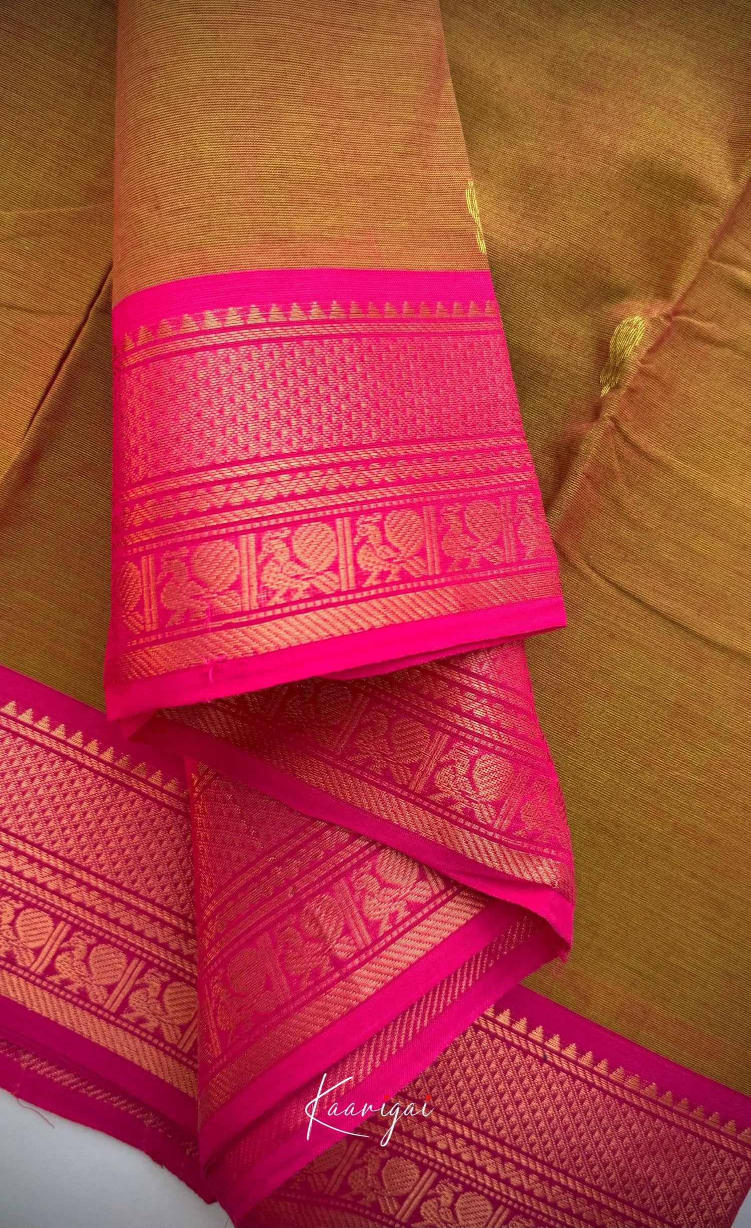 Nalinam - Deep Mustard with Pink Chettinad Cotton Saree Sarees