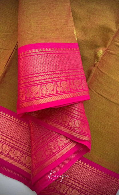Nalinam - Deep Mustard with Pink Chettinad Cotton Saree Sarees