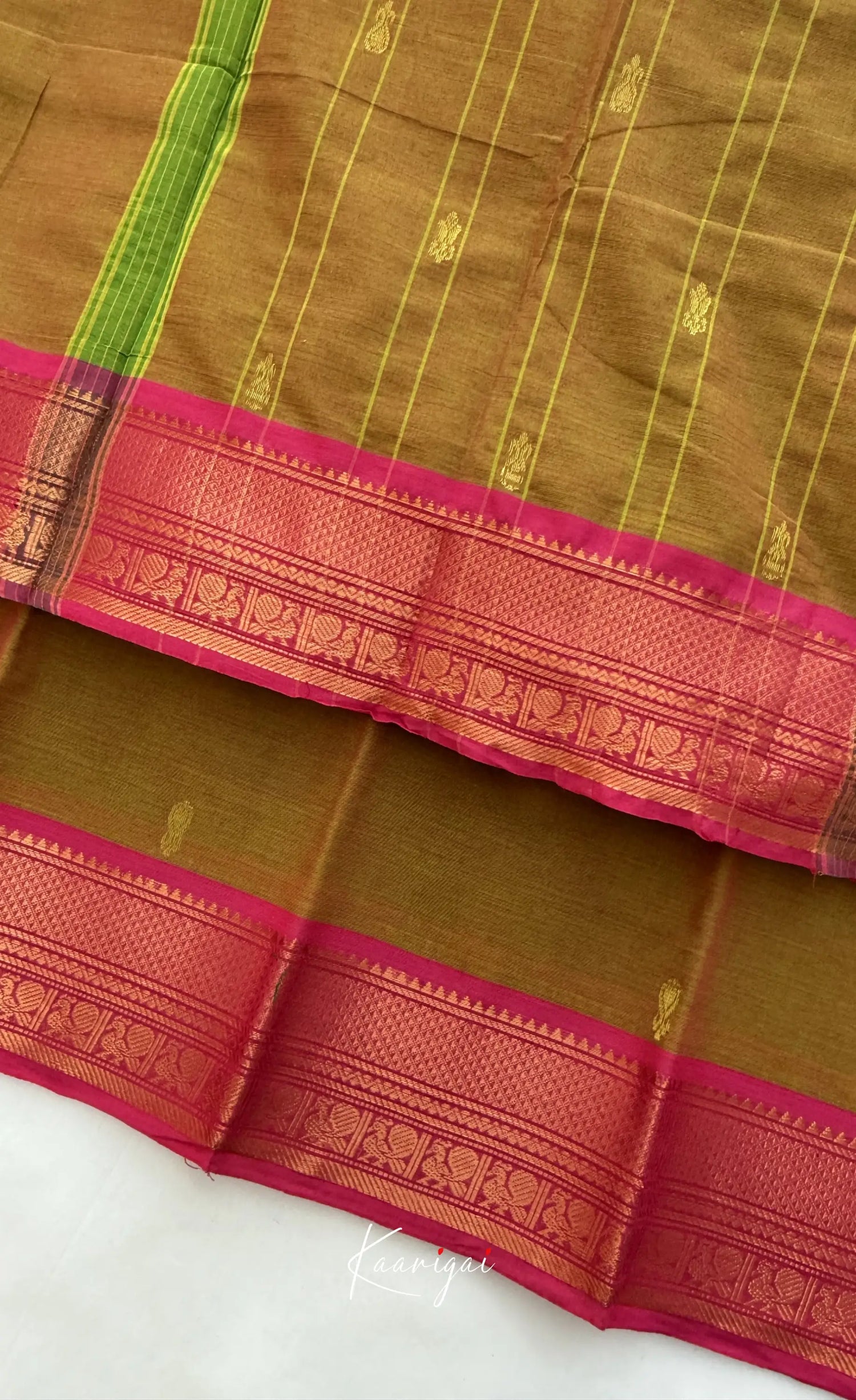 Nalinam - Deep Mustard with Pink Chettinad Cotton Saree Sarees