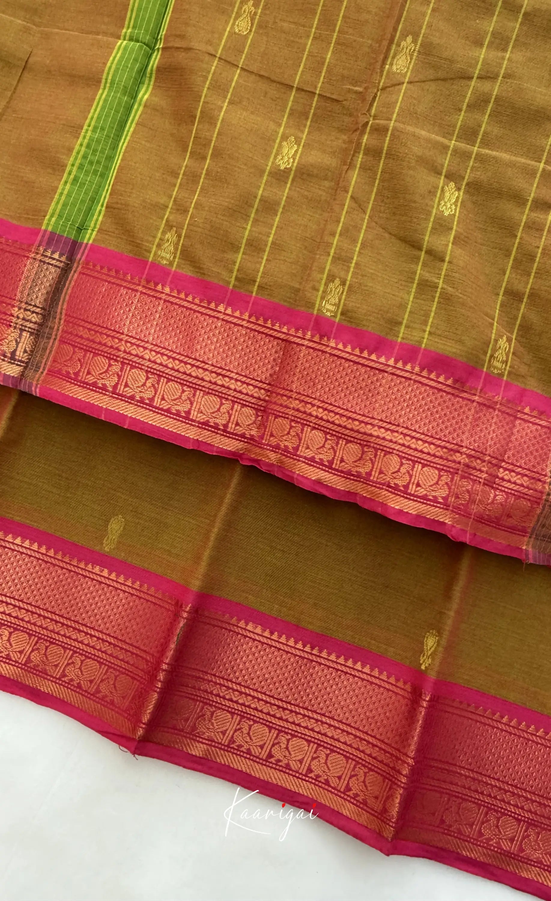 Nalinam - Deep Mustard with Pink Chettinad Cotton Saree Sarees