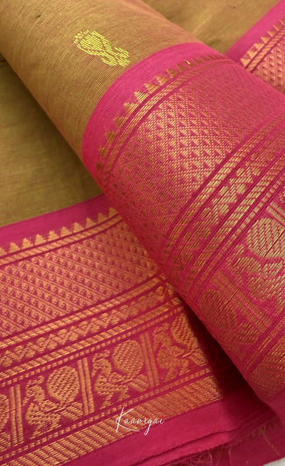 Nalinam - Deep Mustard with Pink Chettinad Cotton Saree Sarees