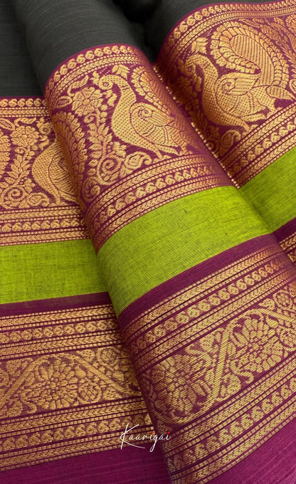 Nalinam - Dual tone black and Purple Chettinad Cotton Saree - Sarees