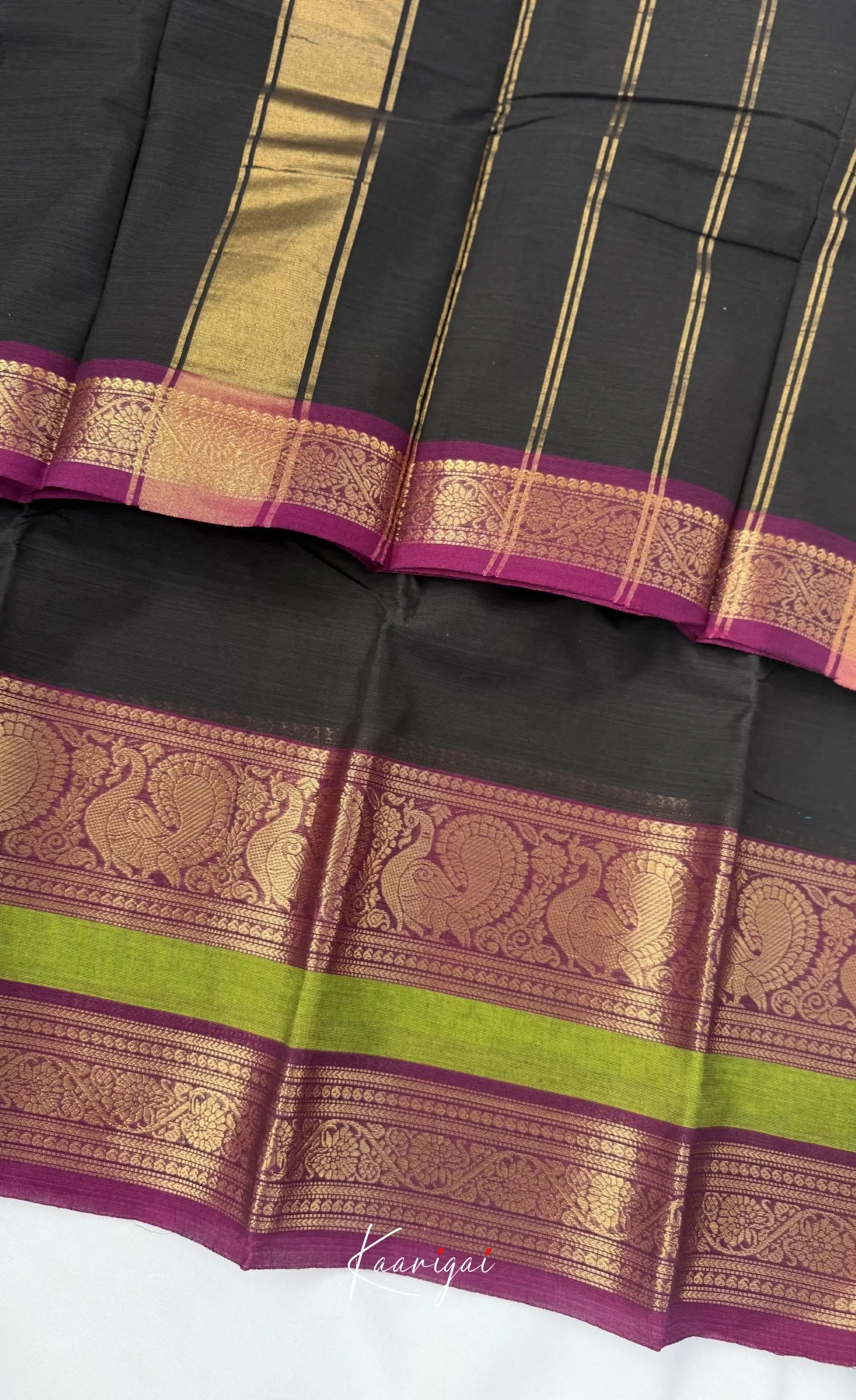 Nalinam - Dual tone black and Purple Chettinad Cotton Saree - Sarees