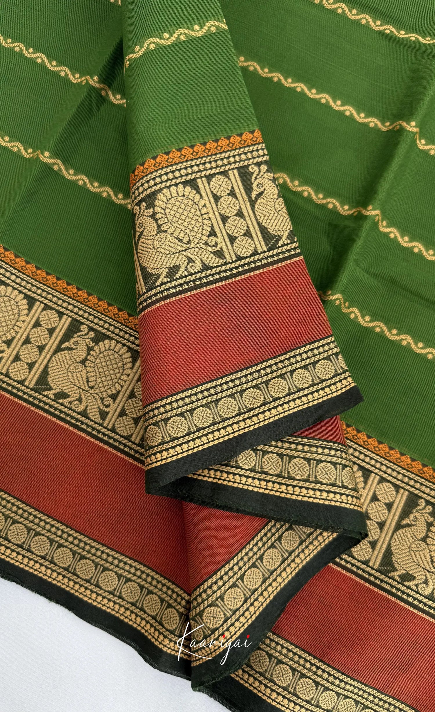 Nalinam - Green and Maroon Chettinad Cotton Saree - Sarees