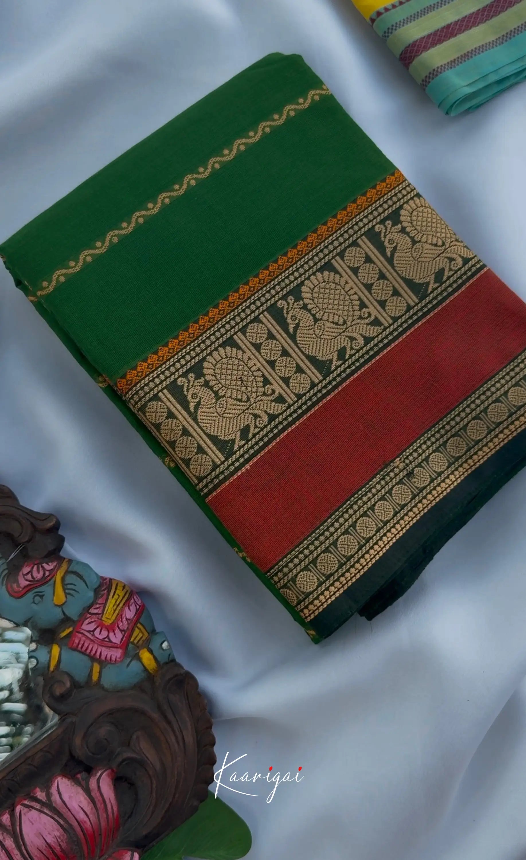 Nalinam - Green and Maroon Chettinad Cotton Saree - Sarees