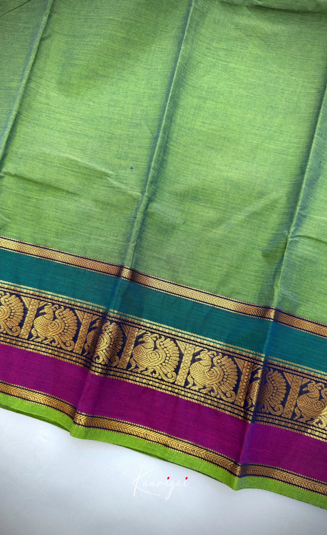 Nalinam - Green with Dual shade border Chettinad Cotton Saree Sarees
