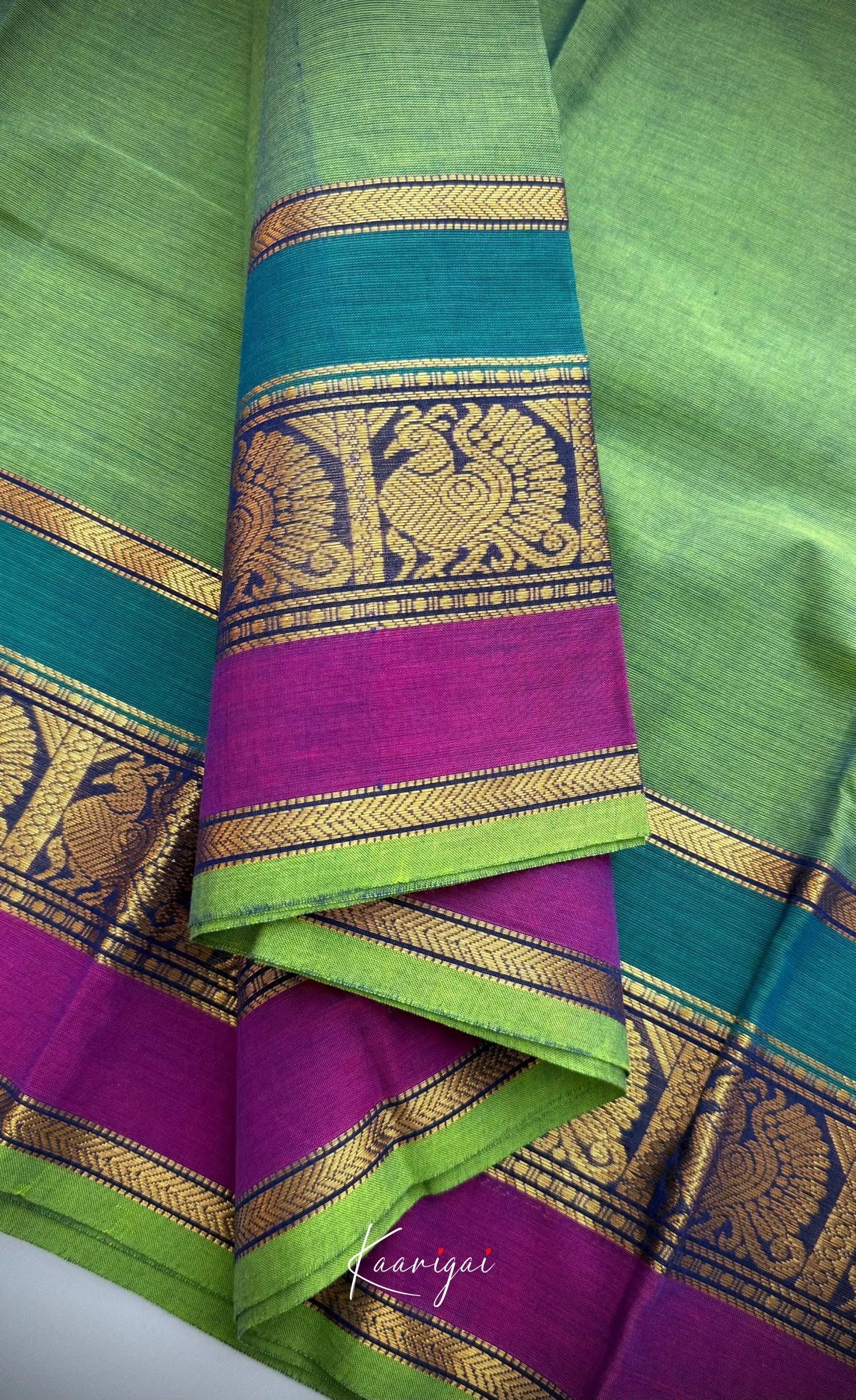 Nalinam - Green with Dual shade border Chettinad Cotton Saree Sarees