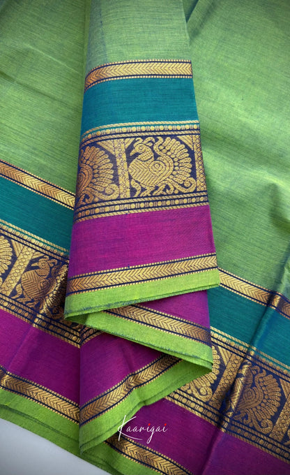 Nalinam - Green with Dual shade border Chettinad Cotton Saree Sarees