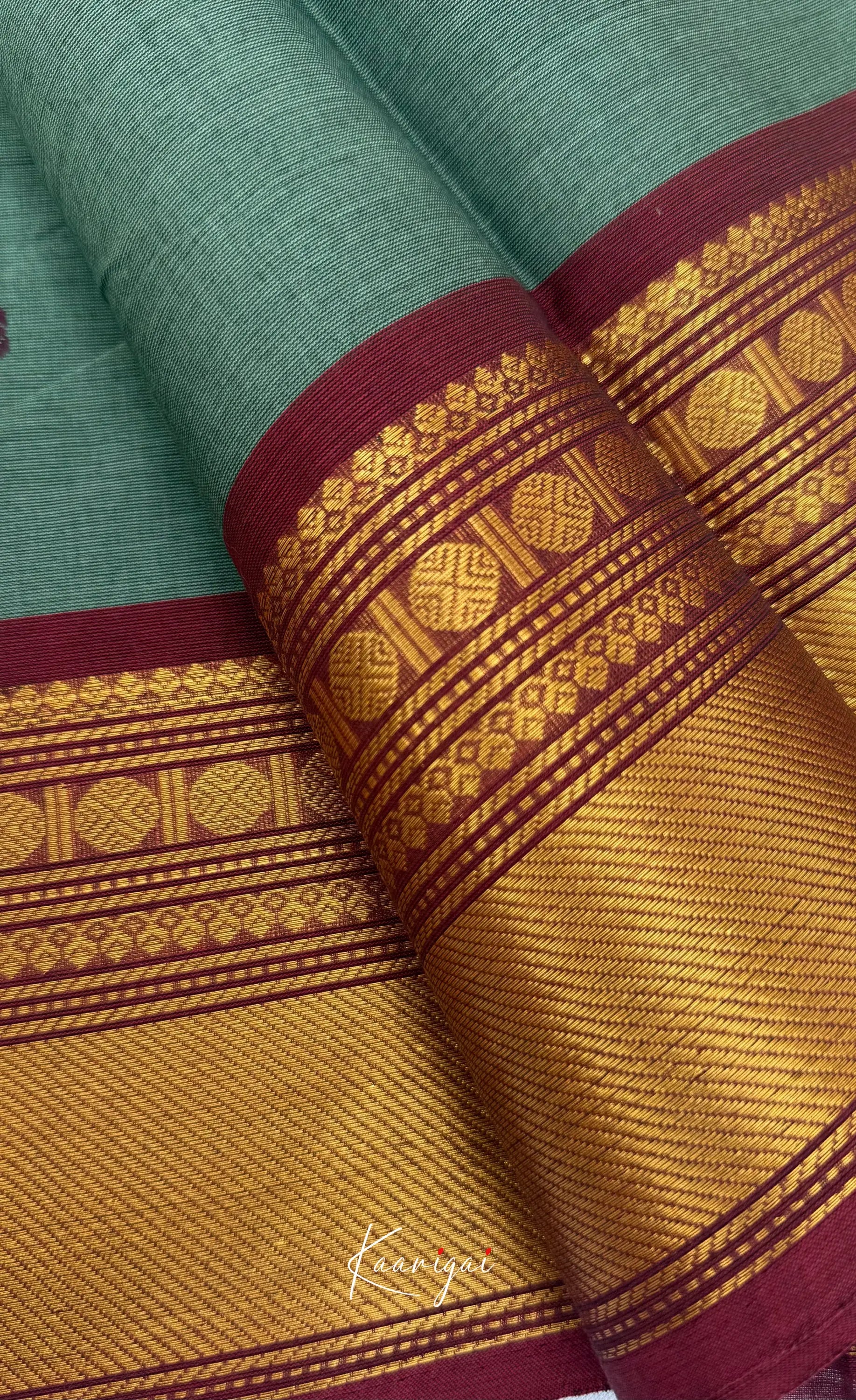 Nalinam - Grey and Maroon Chettinad Cotton Saree - Sarees