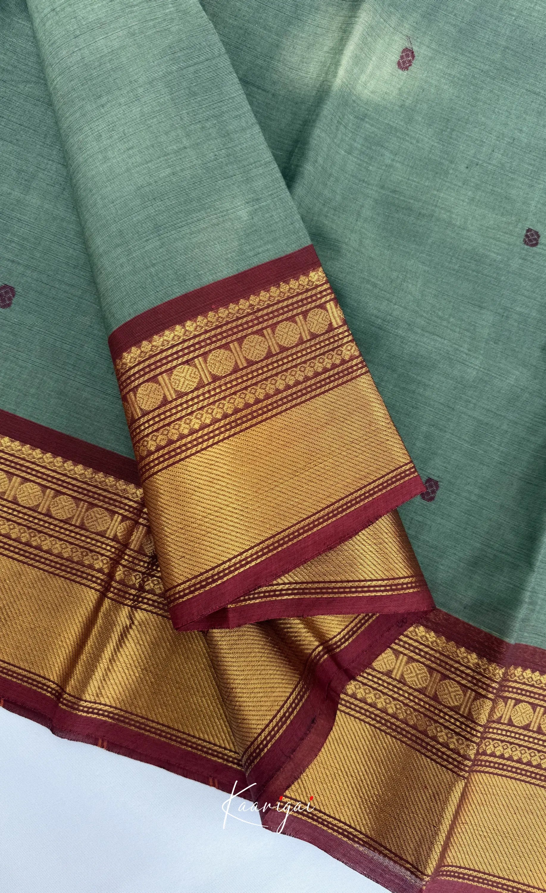 Nalinam - Grey and Maroon Chettinad Cotton Saree - Sarees