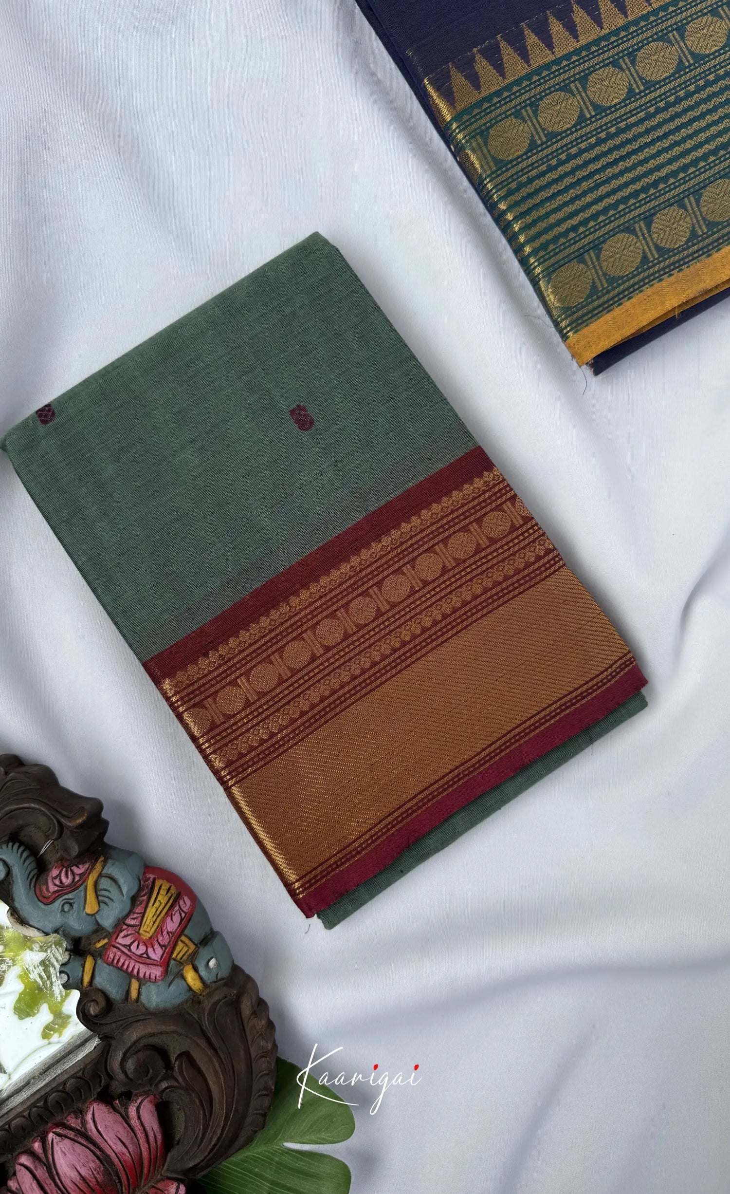 Nalinam - Grey and Maroon Chettinad Cotton Saree - Sarees