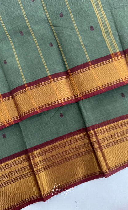 Nalinam - Grey and Maroon Chettinad Cotton Saree - Sarees