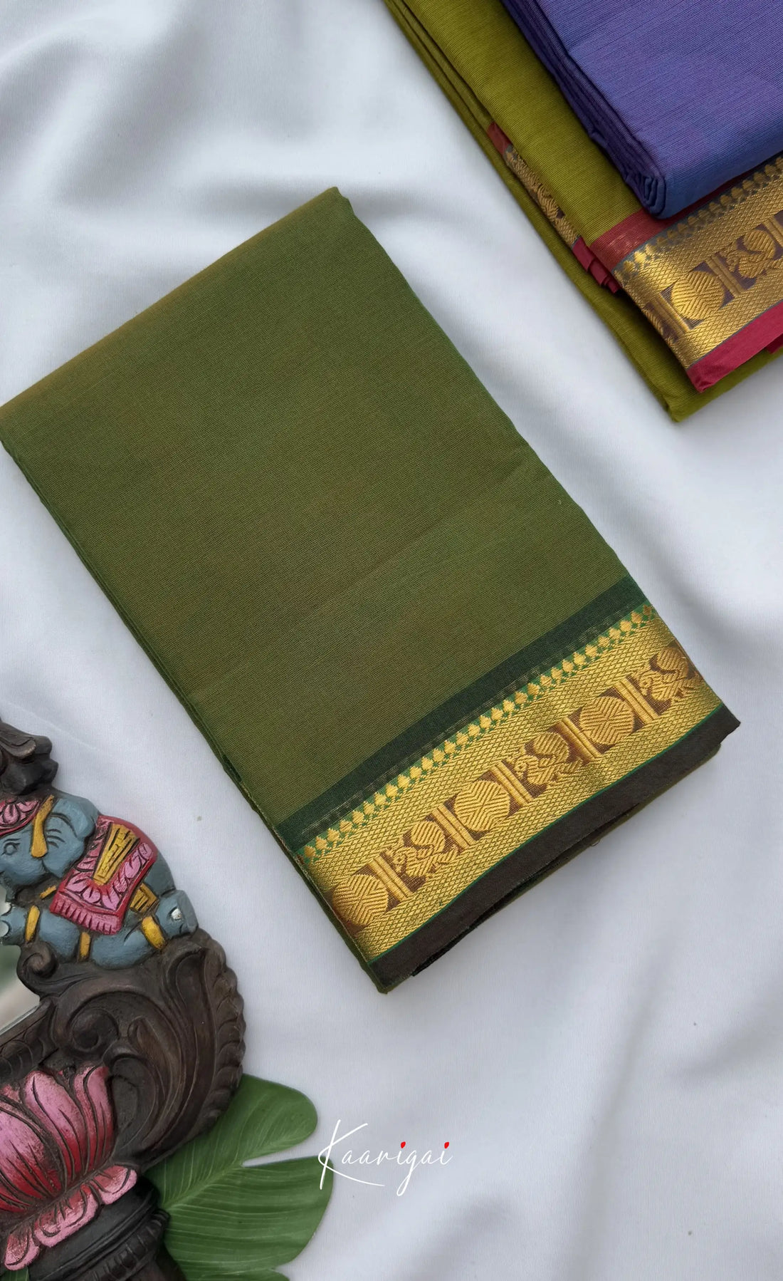 Nalinam - Henna green with Dark green Chettinad Cotton Saree Sarees