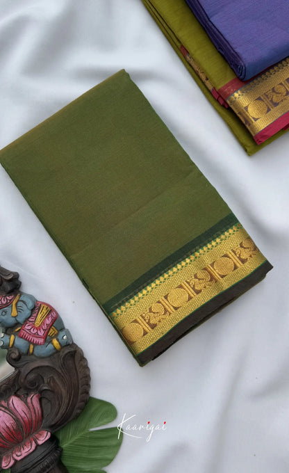 Nalinam - Henna green with Dark green Chettinad Cotton Saree Sarees