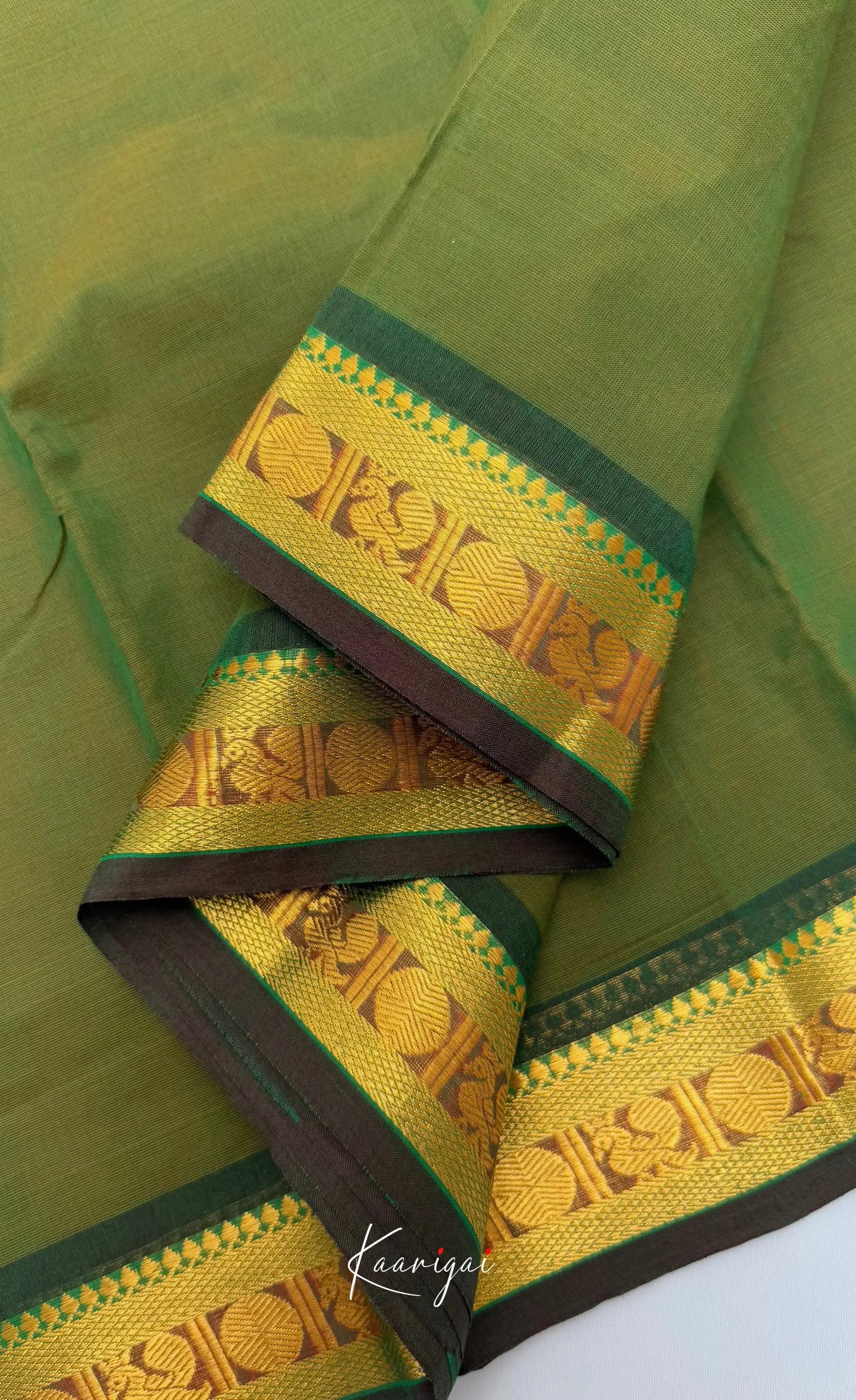 Nalinam - Henna green with Dark green Chettinad Cotton Saree Sarees