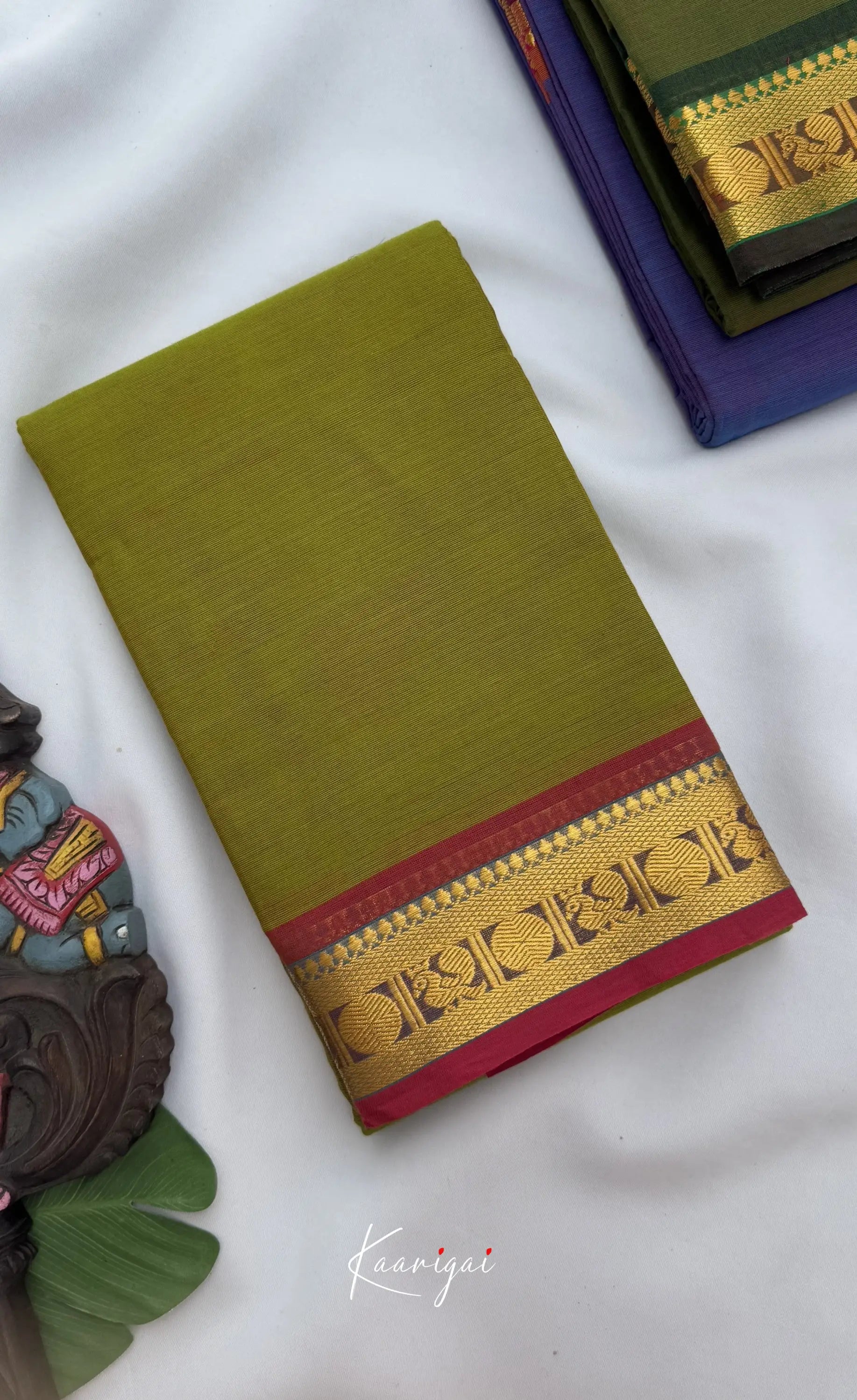 Nalinam - Henna green with Maroon Chettinad Cotton Saree Sarees