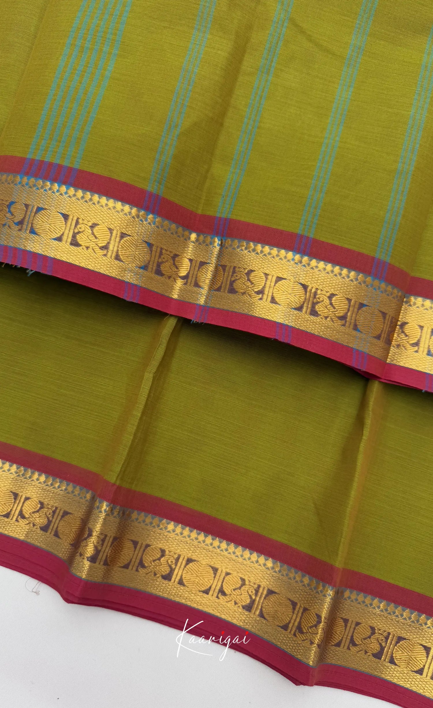 Nalinam - Henna green with Maroon Chettinad Cotton Saree Sarees
