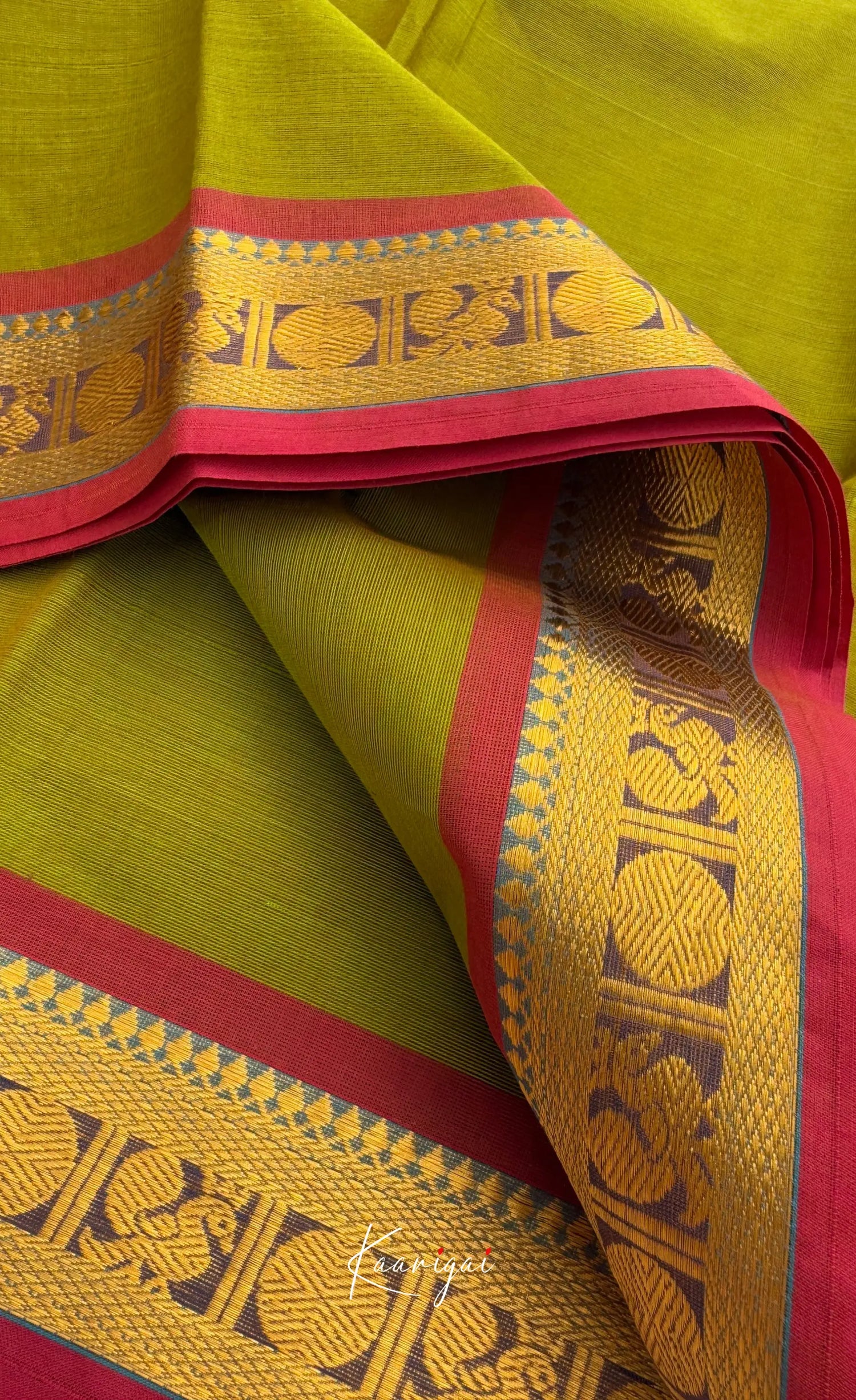 Nalinam - Henna green with Maroon Chettinad Cotton Saree Sarees