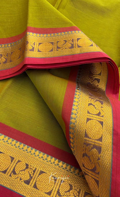 Nalinam - Henna green with Maroon Chettinad Cotton Saree Sarees