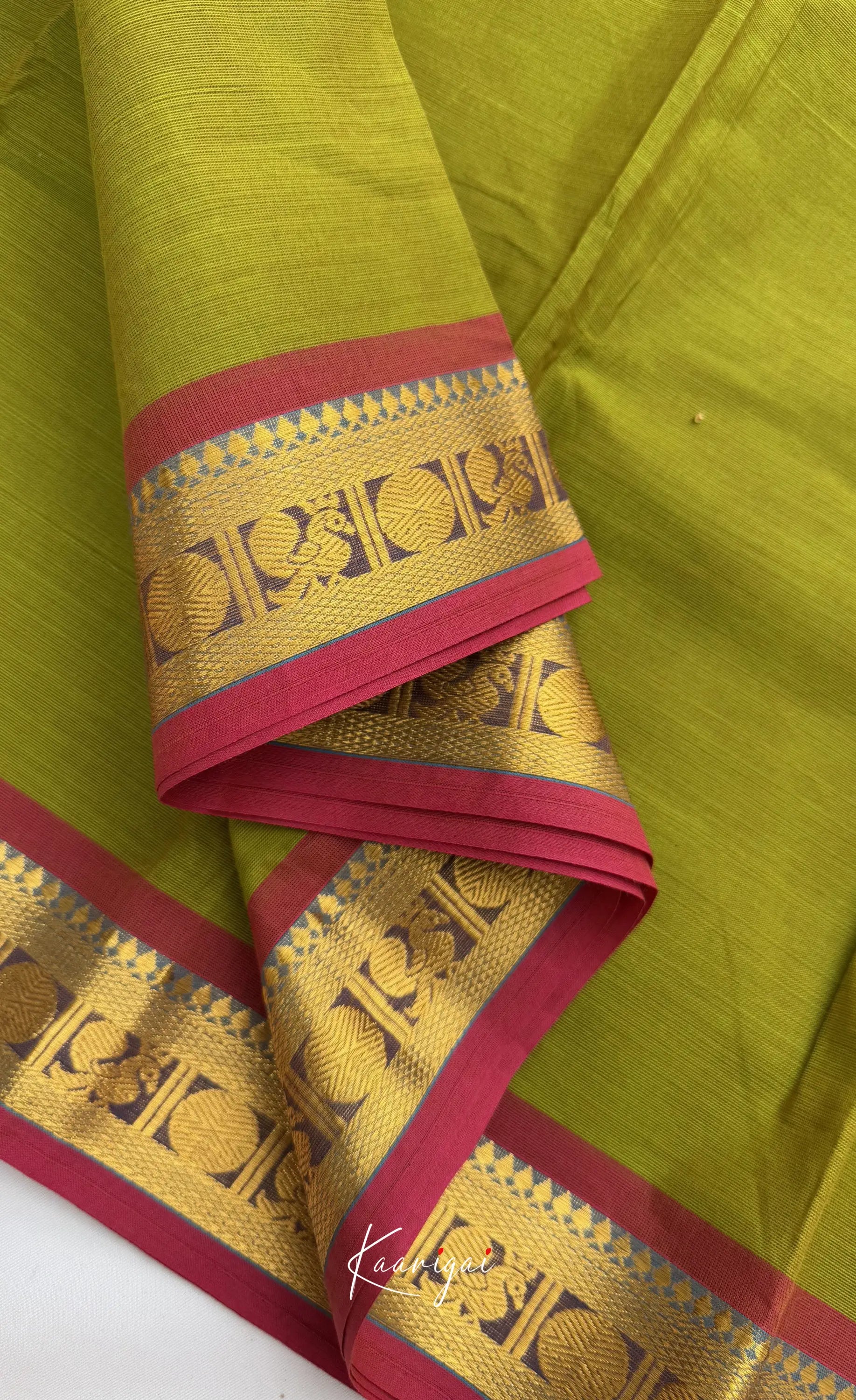 Nalinam - Henna green with Maroon Chettinad Cotton Saree Sarees