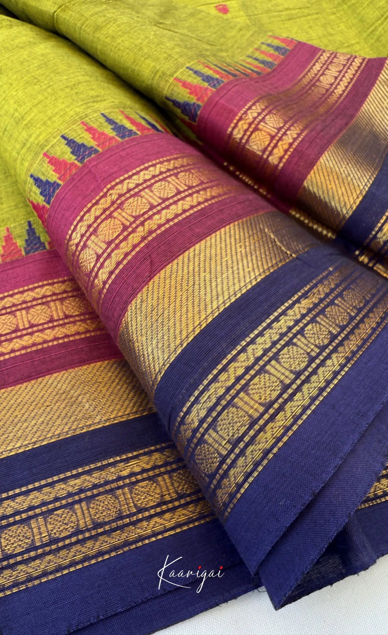 Nalinam - Light green and Multicolours Chettinad Cotton Saree - Sarees