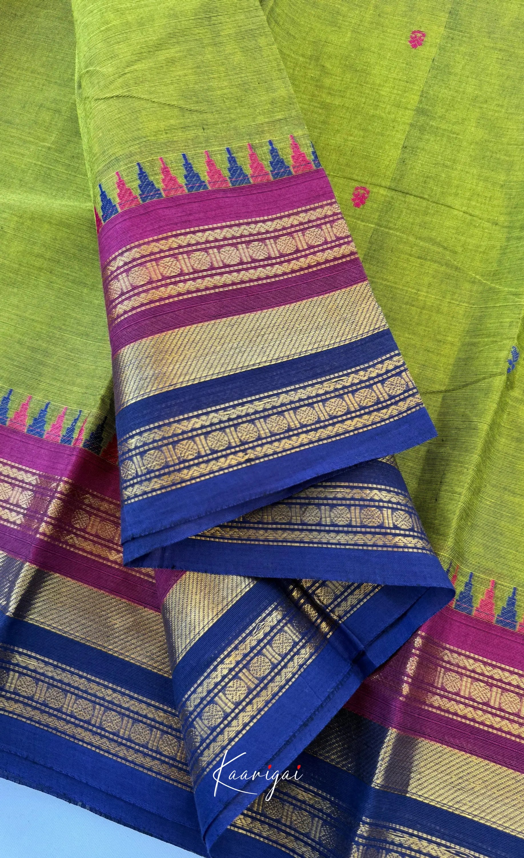 Nalinam - Light green and Multicolours Chettinad Cotton Saree - Sarees