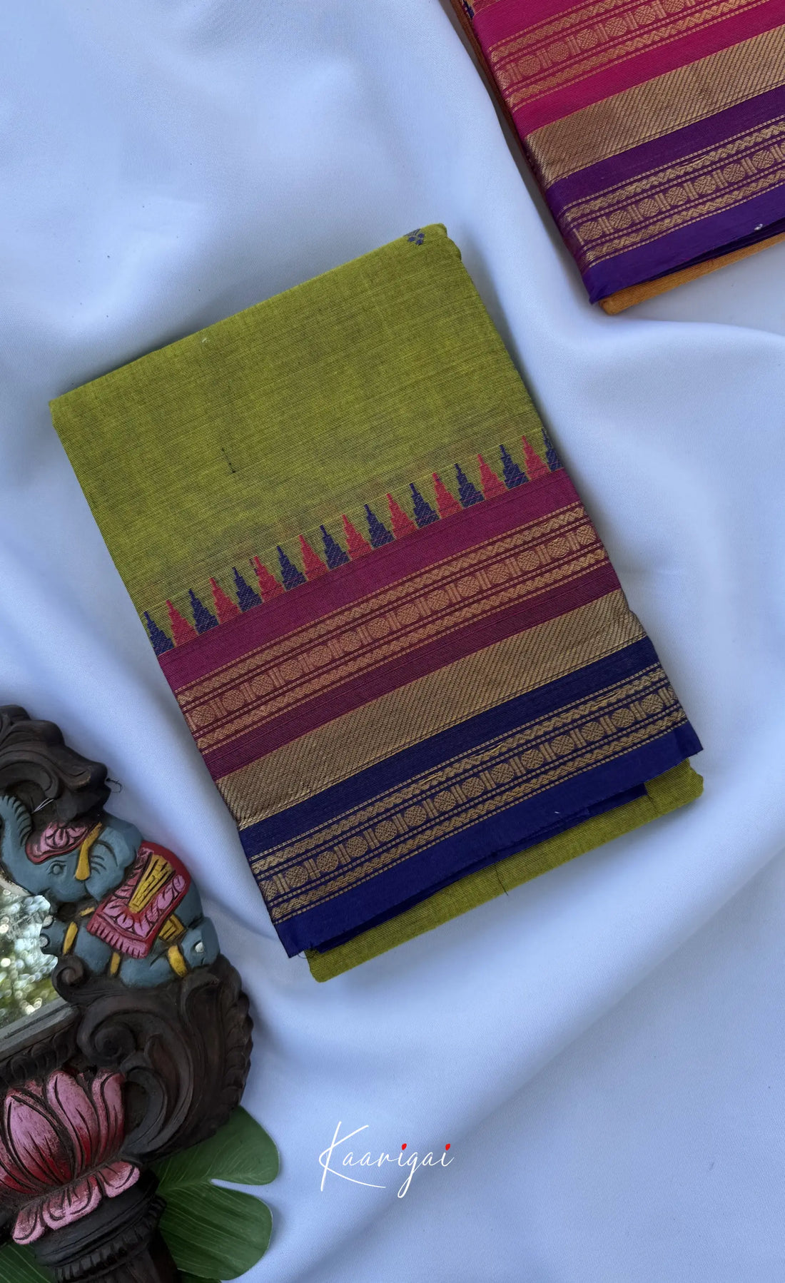 Nalinam - Light green and Multicolours Chettinad Cotton Saree - Sarees
