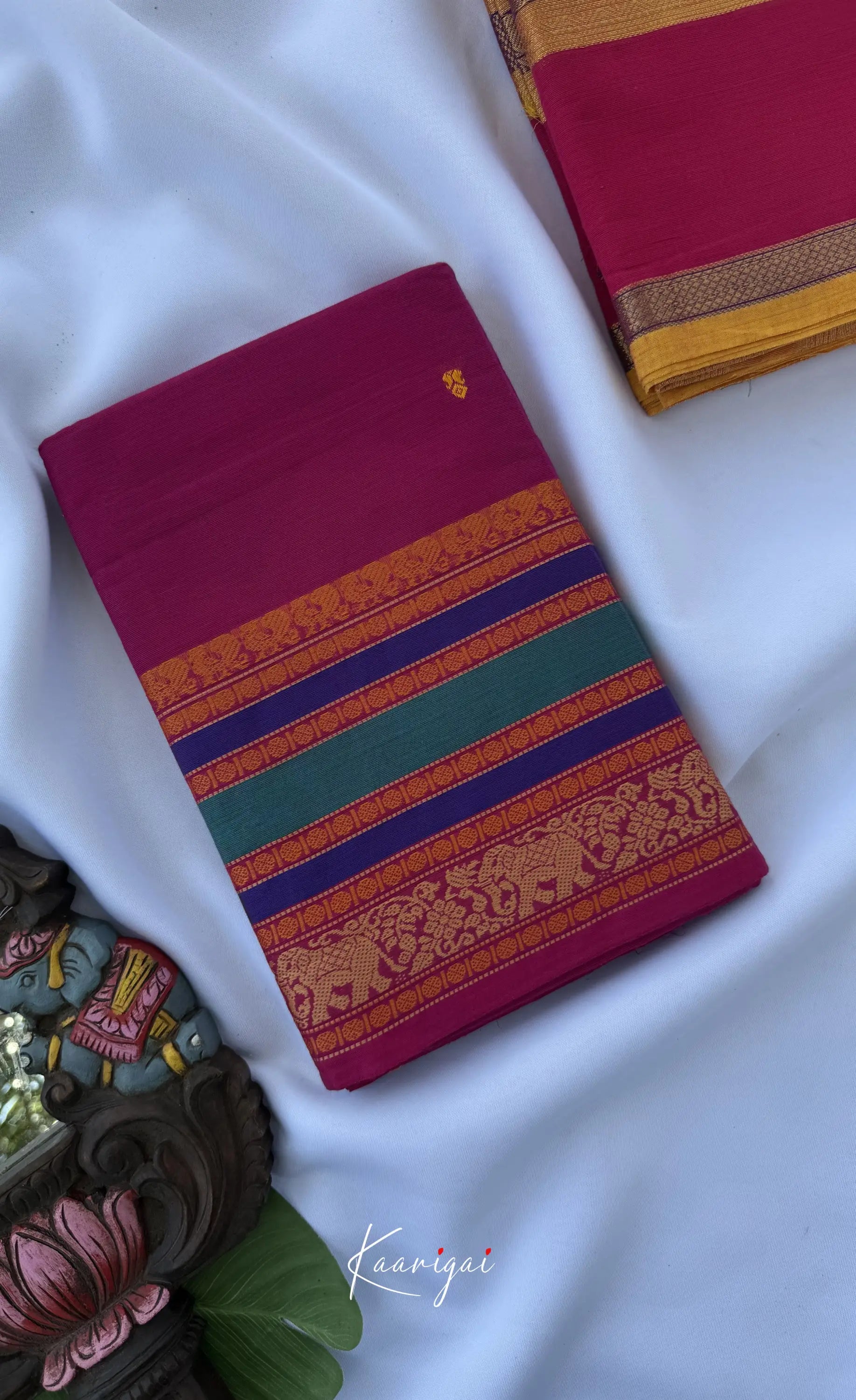 Nalinam - Magenta pink and Multicolours Chettinad Cotton Saree - Sarees