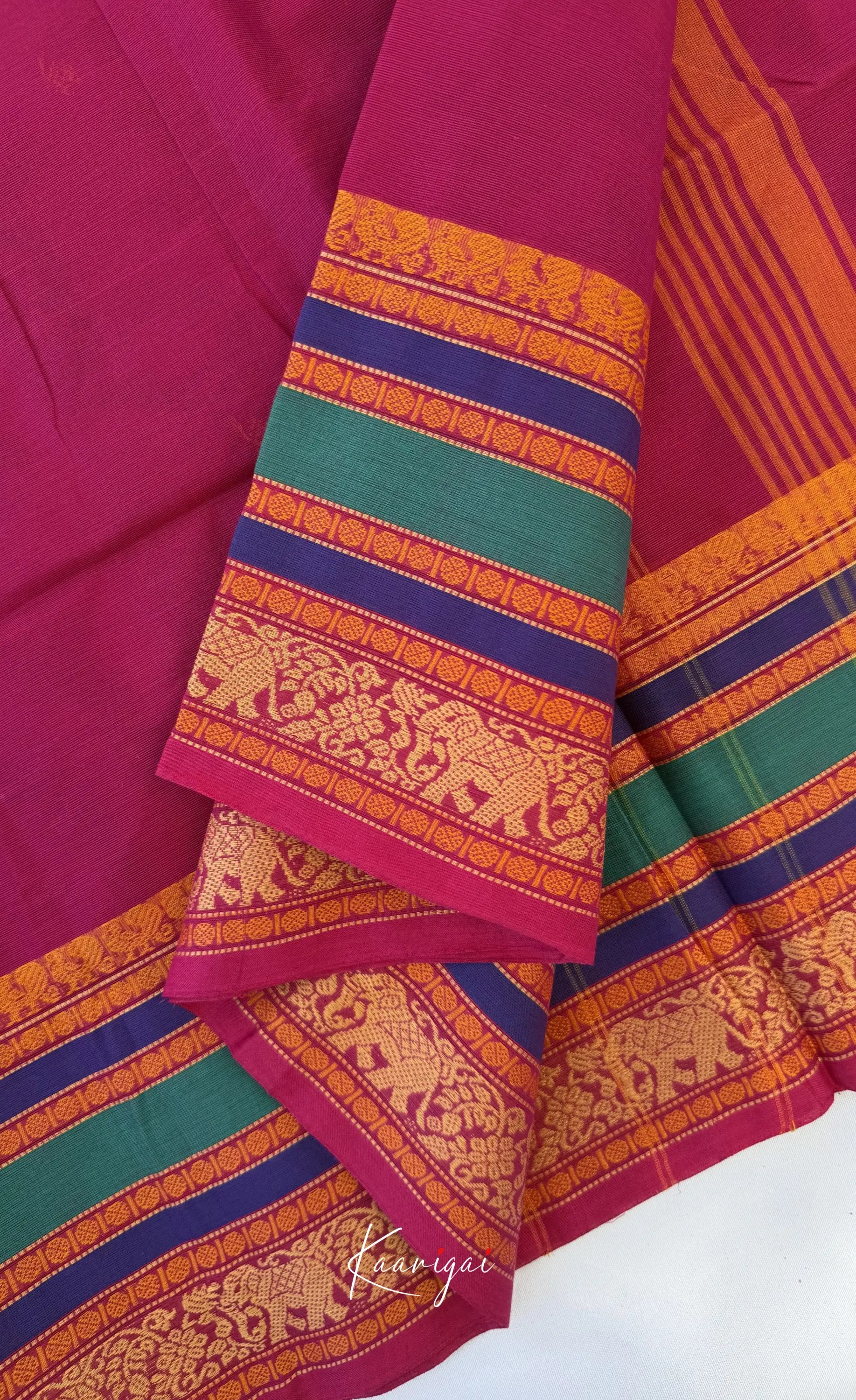 Nalinam - Magenta pink and Multicolours Chettinad Cotton Saree - Sarees