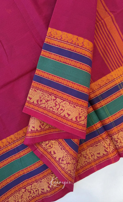 Nalinam - Magenta pink and Multicolours Chettinad Cotton Saree - Sarees