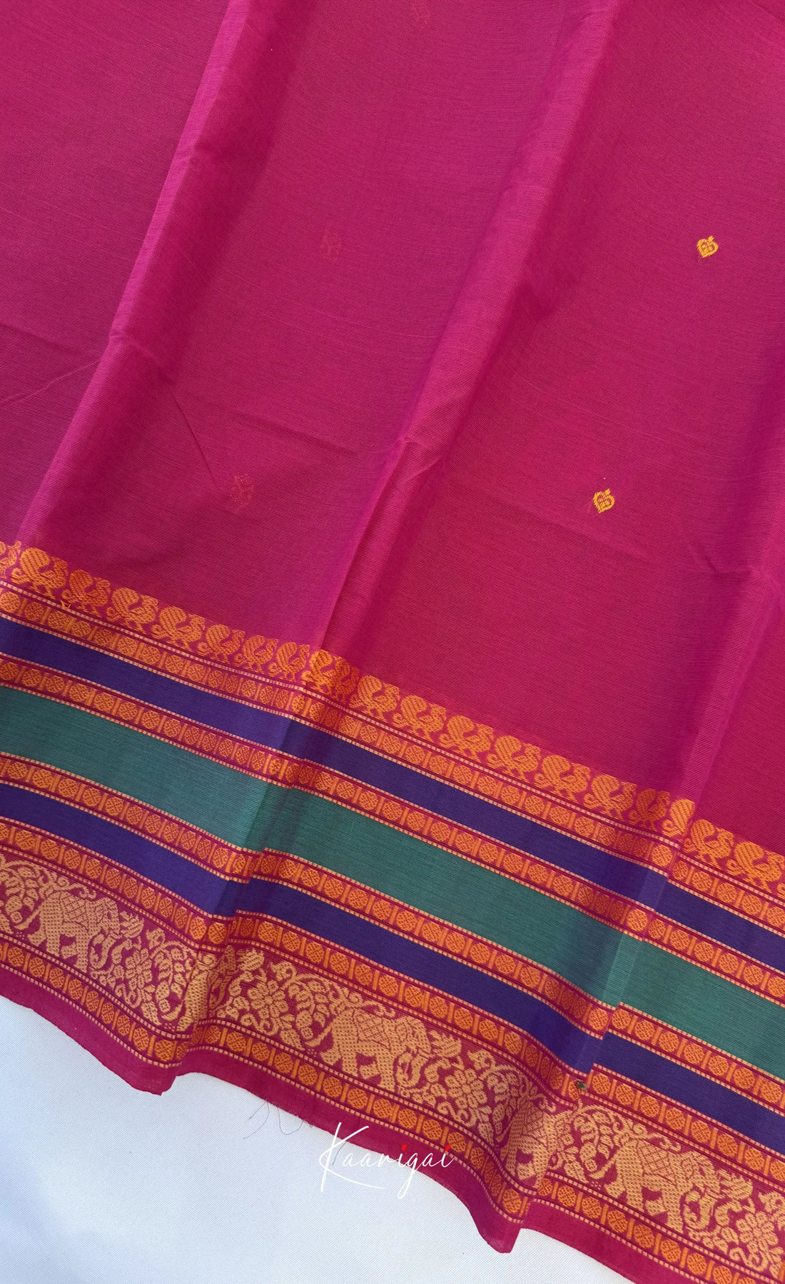Nalinam - Magenta pink and Multicolours Chettinad Cotton Saree - Sarees