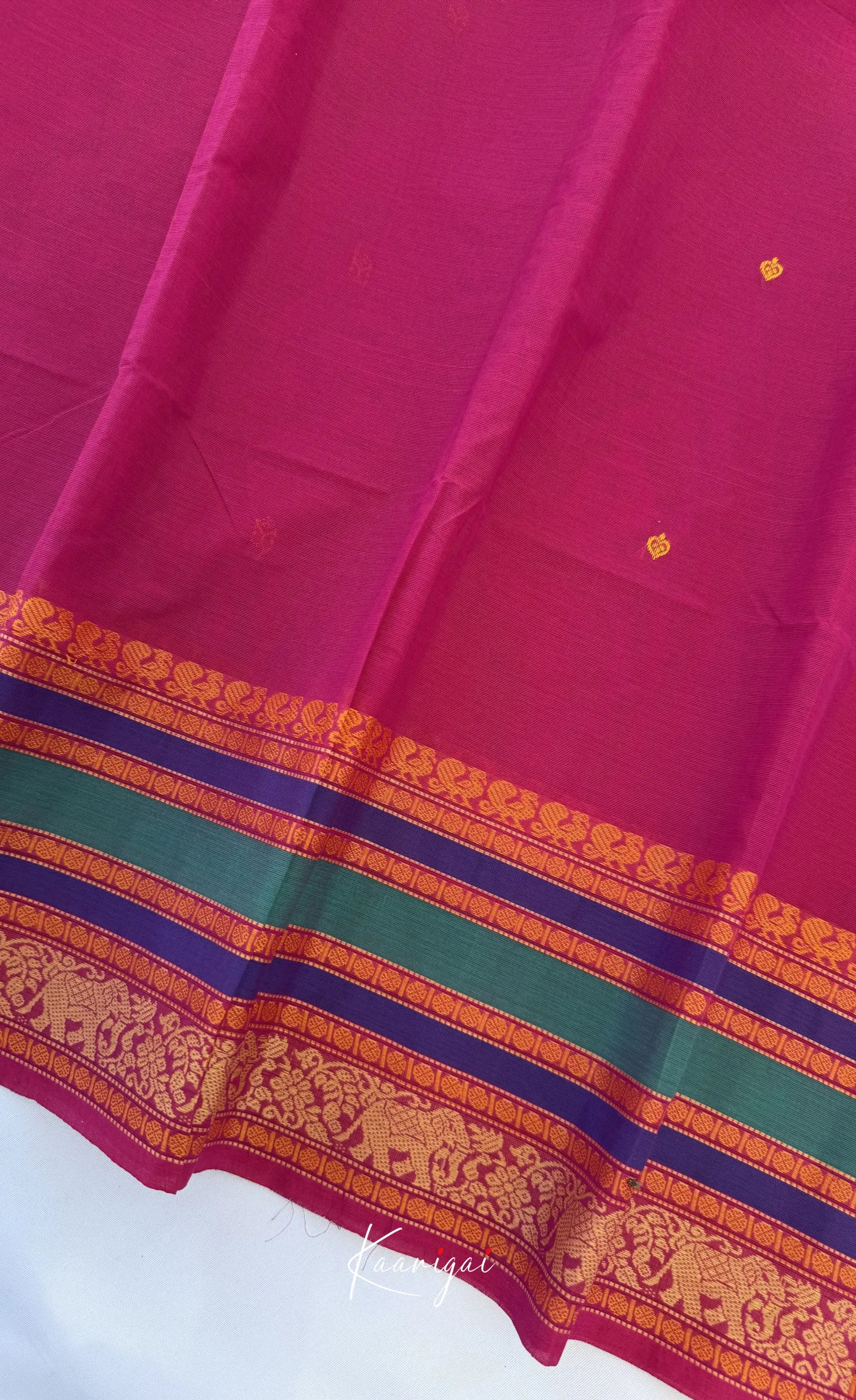Nalinam - Magenta pink and Multicolours Chettinad Cotton Saree - Sarees