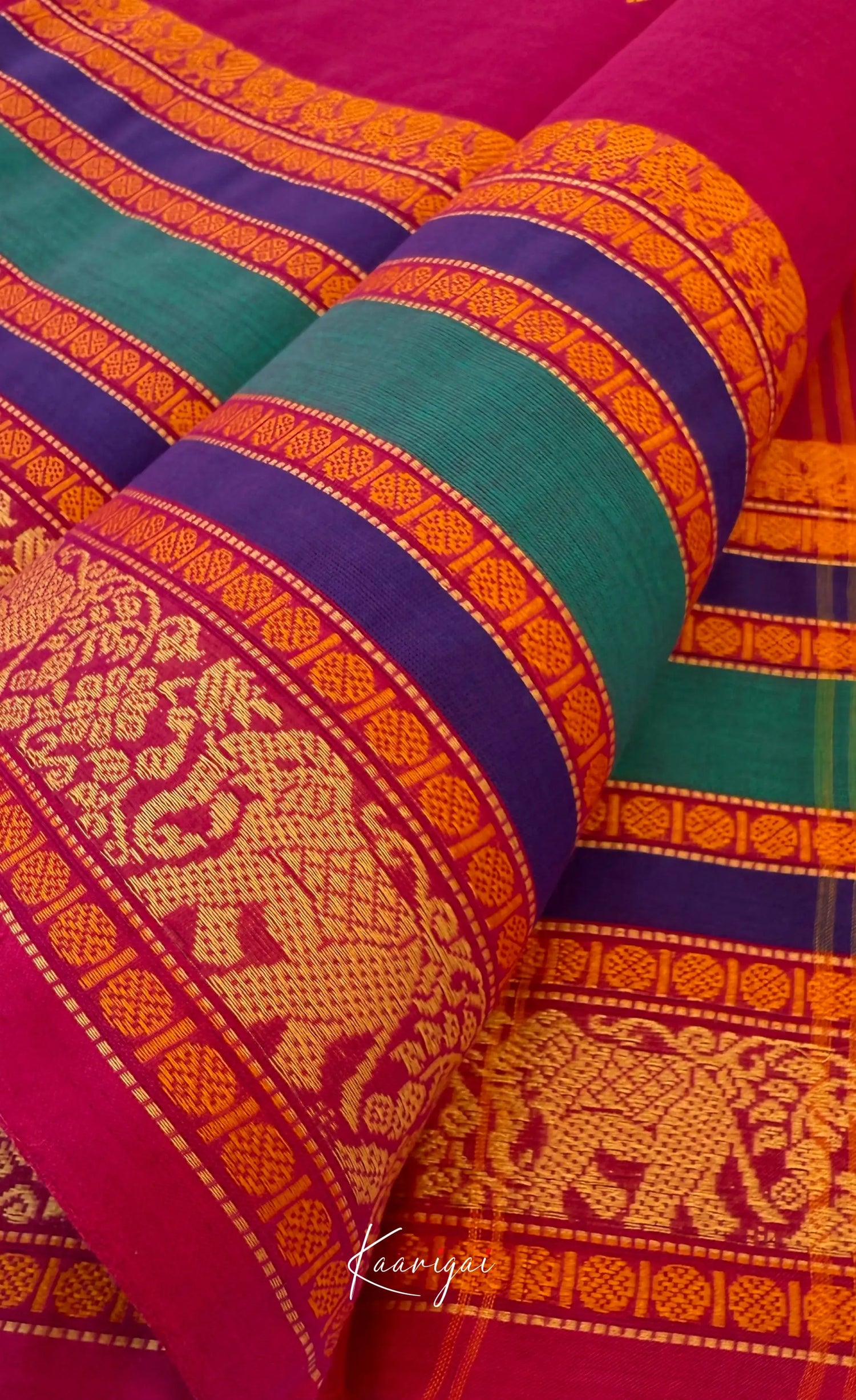 Nalinam - Magenta pink and Multicolours Chettinad Cotton Saree - Sarees