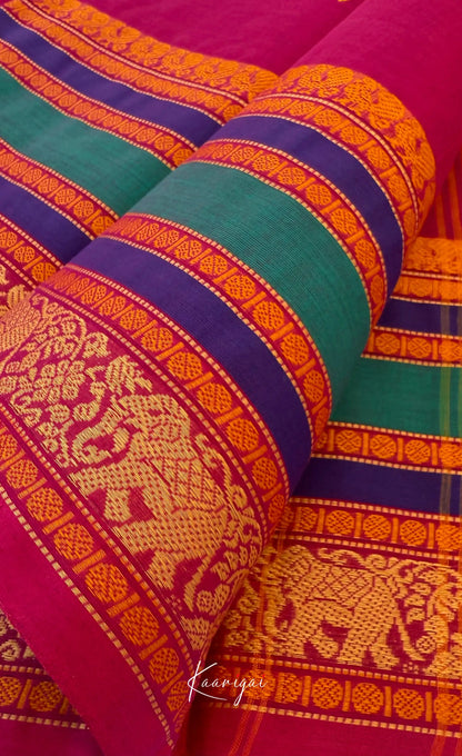 Nalinam - Magenta pink and Multicolours Chettinad Cotton Saree - Sarees