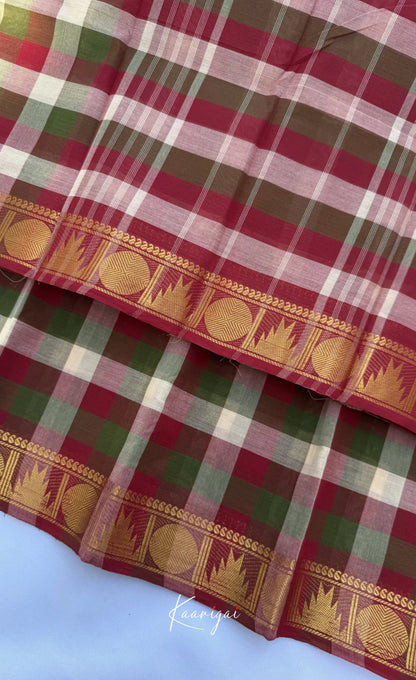 Nalinam - Maroon and Green Kandangi Checks Saree with Contrast Blouse - Sarees