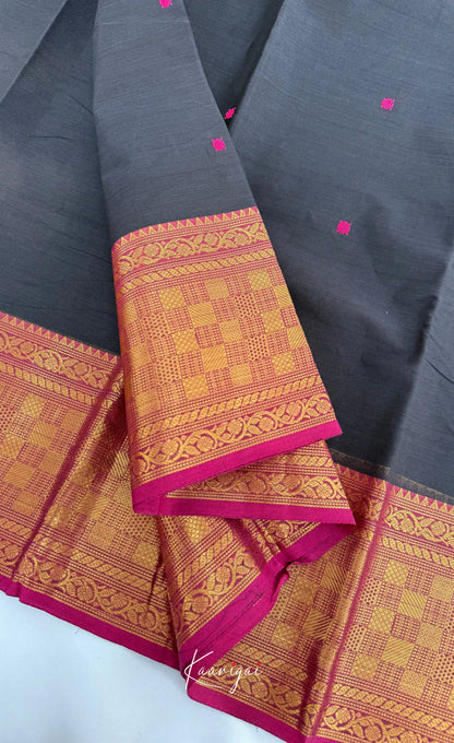 Nalinam - Midnight blue and Magenta Chettinad Cotton Saree - Sarees