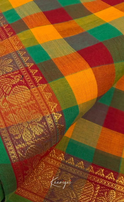 Nalinam - Multicolour checks and Reddish Maroon Kandangi Saree - Sarees