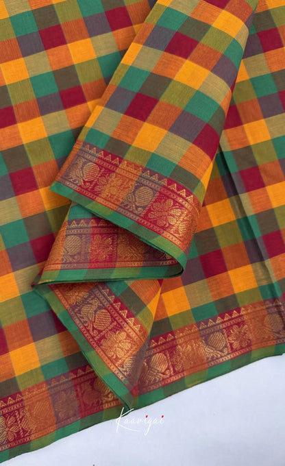 Nalinam - Multicolour checks and Reddish Maroon Kandangi Saree - Sarees