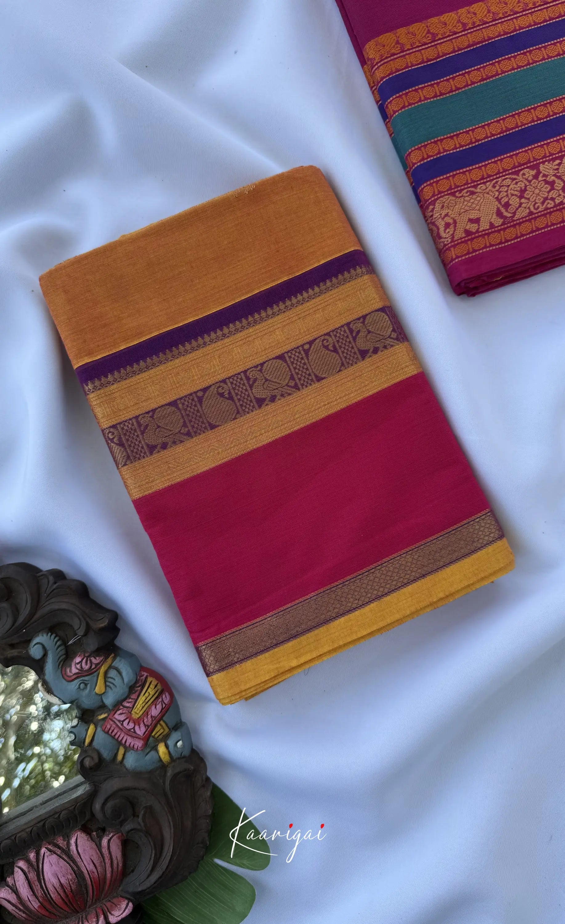 Nalinam - Mustard yellow and Multicolours Chettinad Cotton Saree - Sarees