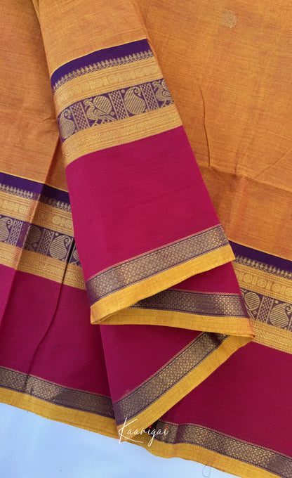 Nalinam - Mustard yellow and Multicolours Chettinad Cotton Saree - Sarees