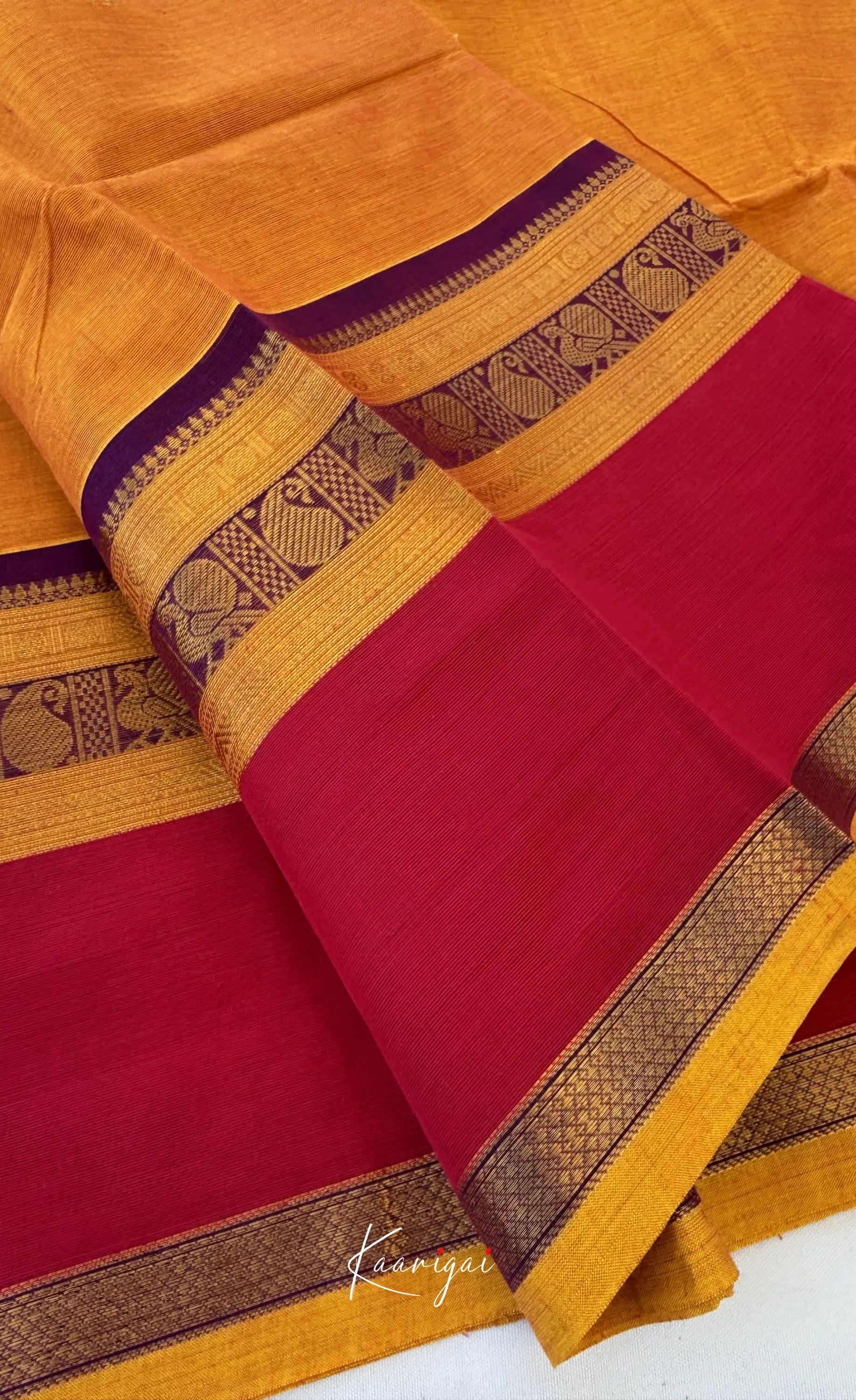 Nalinam - Mustard yellow and Multicolours Chettinad Cotton Saree - Sarees