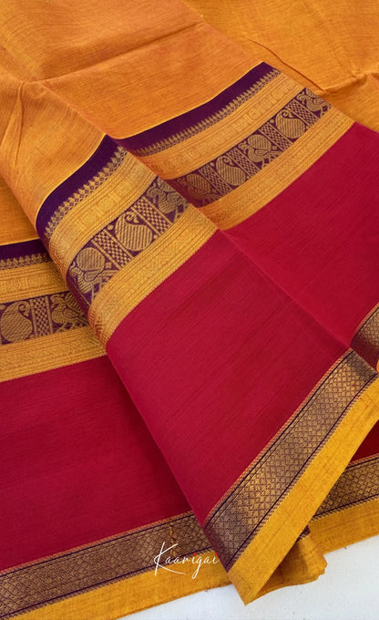 Nalinam - Mustard yellow and Multicolours Chettinad Cotton Saree - Sarees