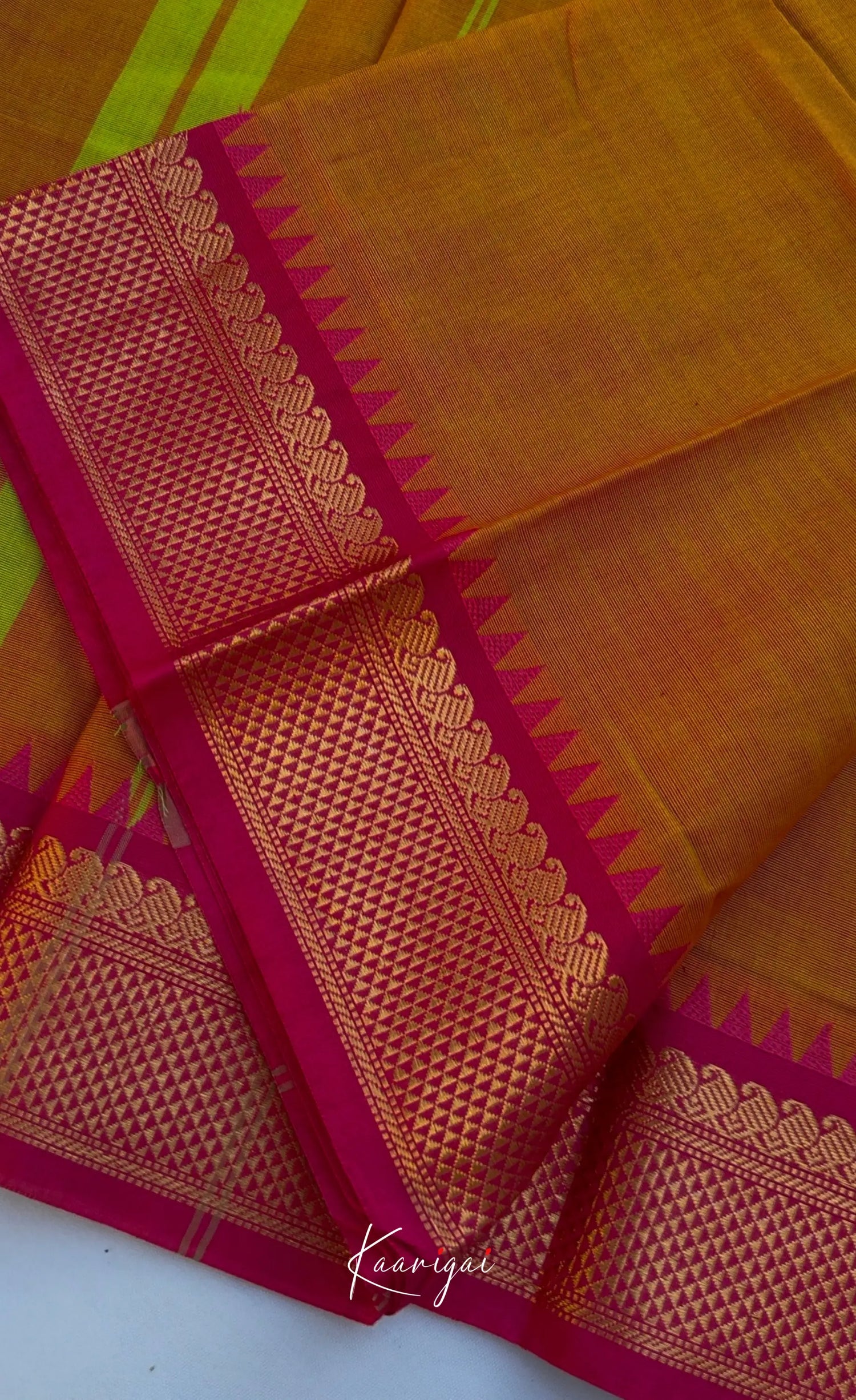 Nalinam - Mustard yellow and Pink Chettinad Cotton Saree - Sarees