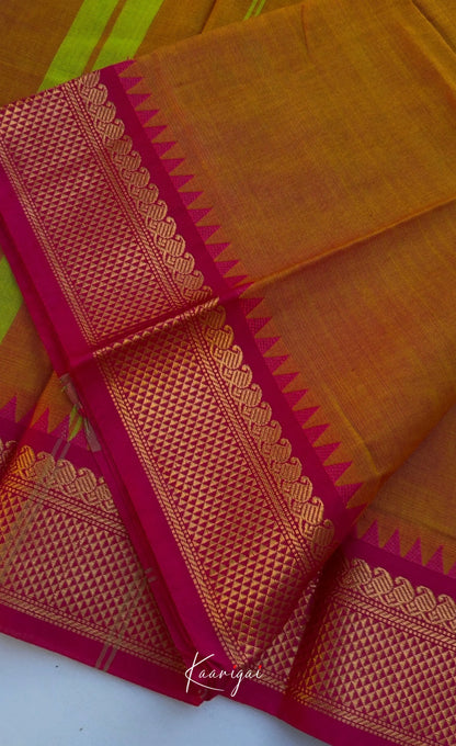 Nalinam - Mustard yellow and Pink Chettinad Cotton Saree - Sarees
