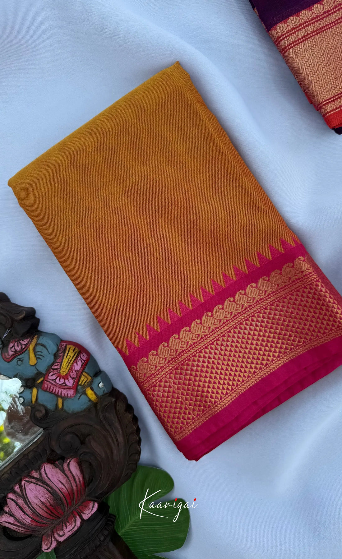 Nalinam - Mustard yellow and Pink Chettinad Cotton Saree - Sarees