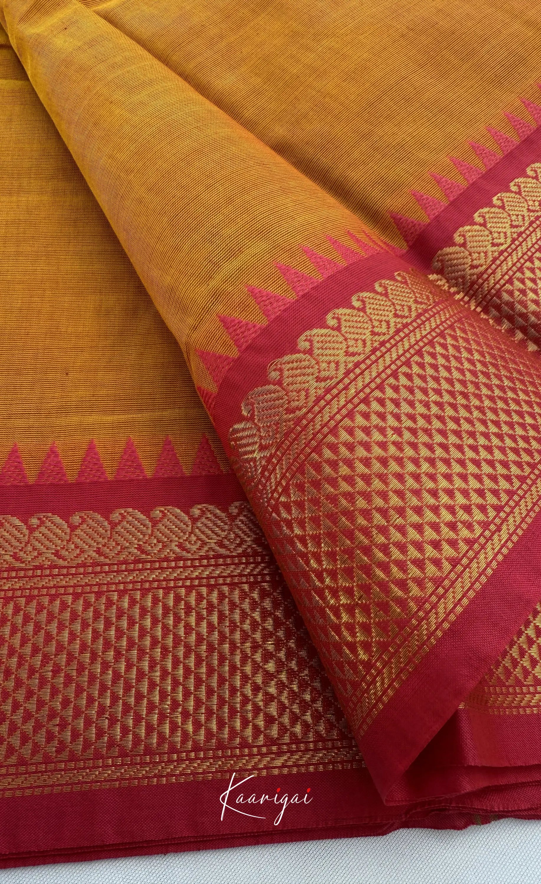 Nalinam - Mustard yellow and Pink Chettinad Cotton Saree - Sarees