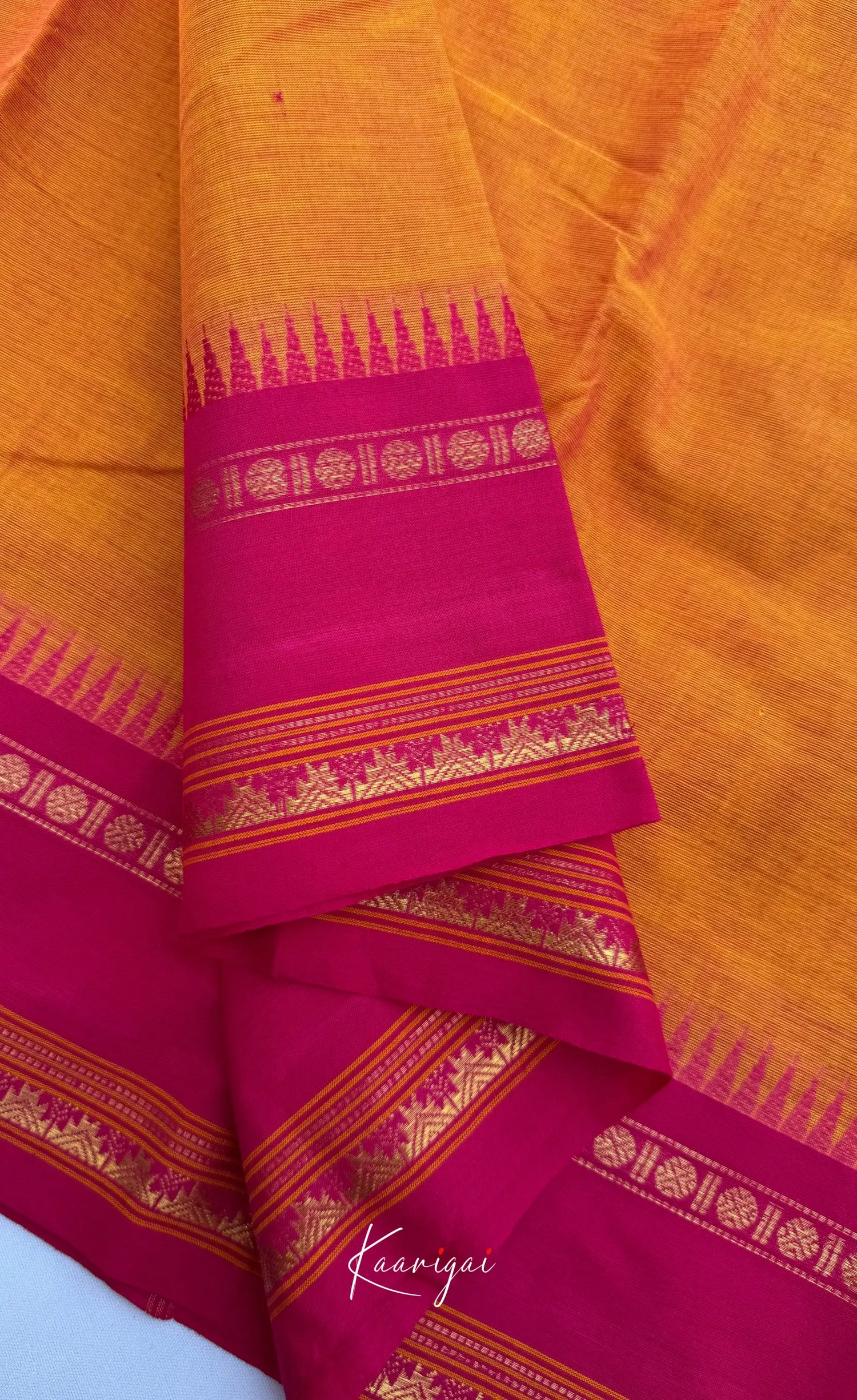 Nalinam - Mustard Yellow Cotton Saree with Kandangi Checks Blouse - Sarees