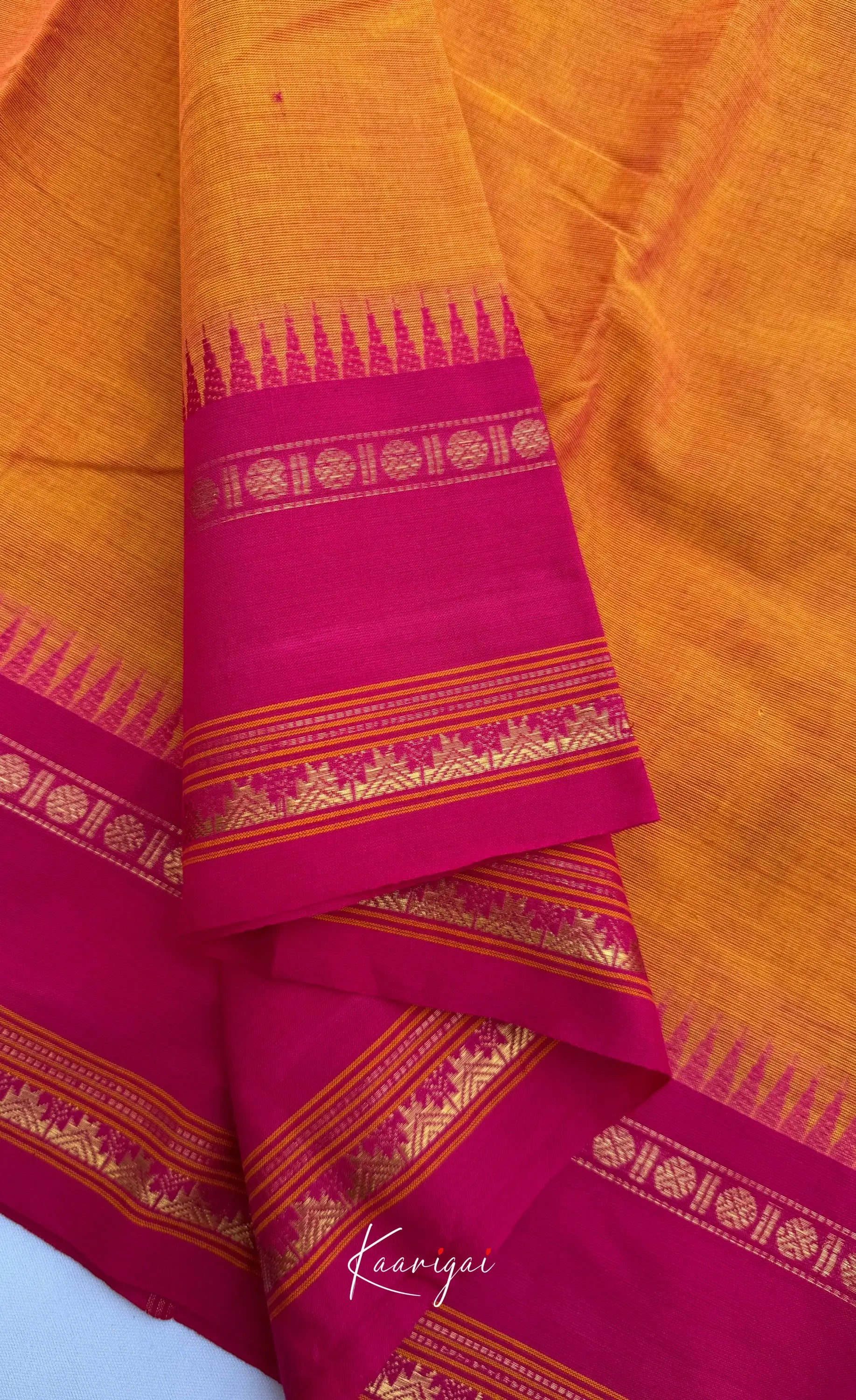 Nalinam - Mustard Yellow Cotton Saree with Kandangi Checks Blouse - Sarees