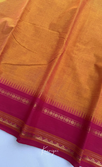 Nalinam - Mustard Yellow Cotton Saree with Kandangi Checks Blouse - Sarees