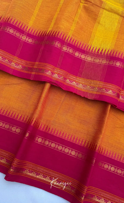 Nalinam - Mustard Yellow Cotton Saree with Kandangi Checks Blouse - Sarees